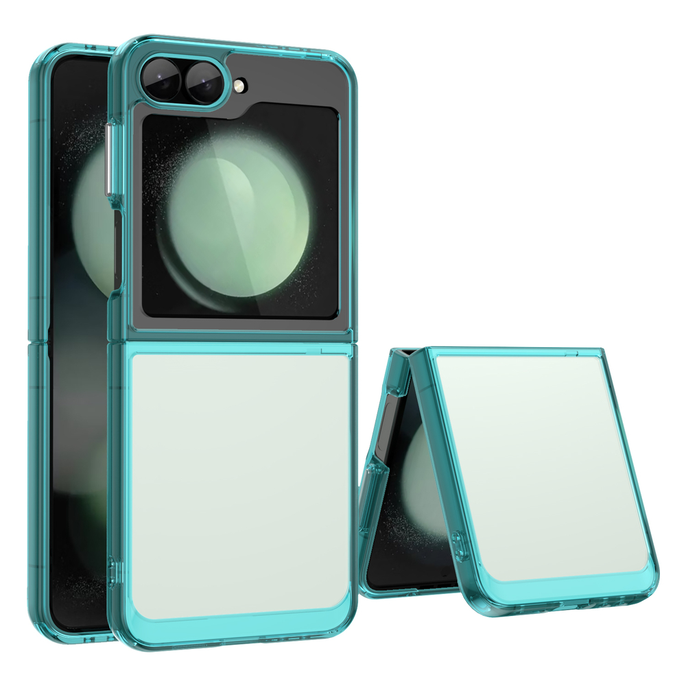 Двухкомпонентный чехол для Samsung Galaxy Flip 6 5G, мягкий отклик кнопок, усиленные рамки бирюзового цвета