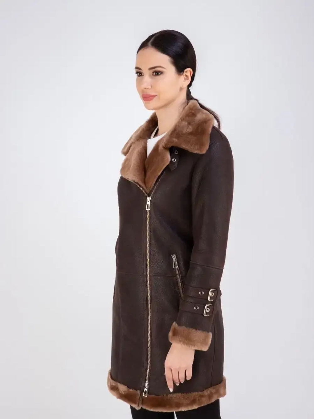 Дубленка натуральная авиатор длинная Турция