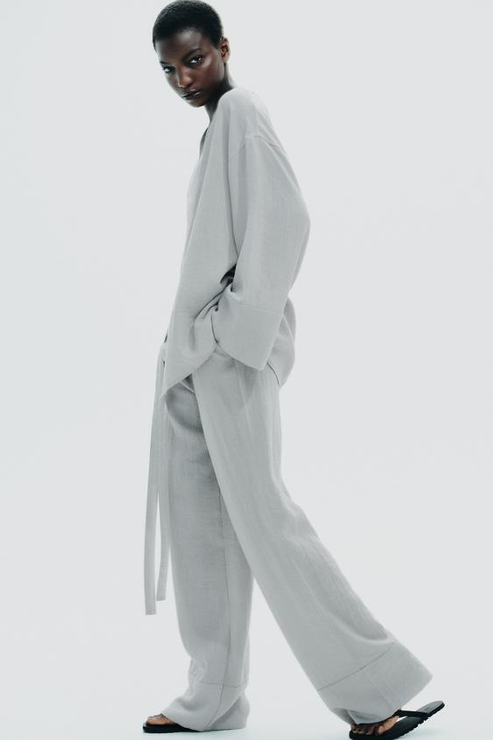 ZARA БРЮКИ В ПИЖАМНОМ СТИЛЕ, ЖЕМЧУЖНЫЙ МЕЛАНЖ