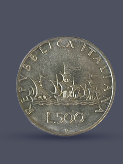 Монета 500 лир (lire) 1965 год "Каравеллы" Италия