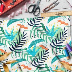 Ткань шифон водоросли и головастики на бежевом фоне