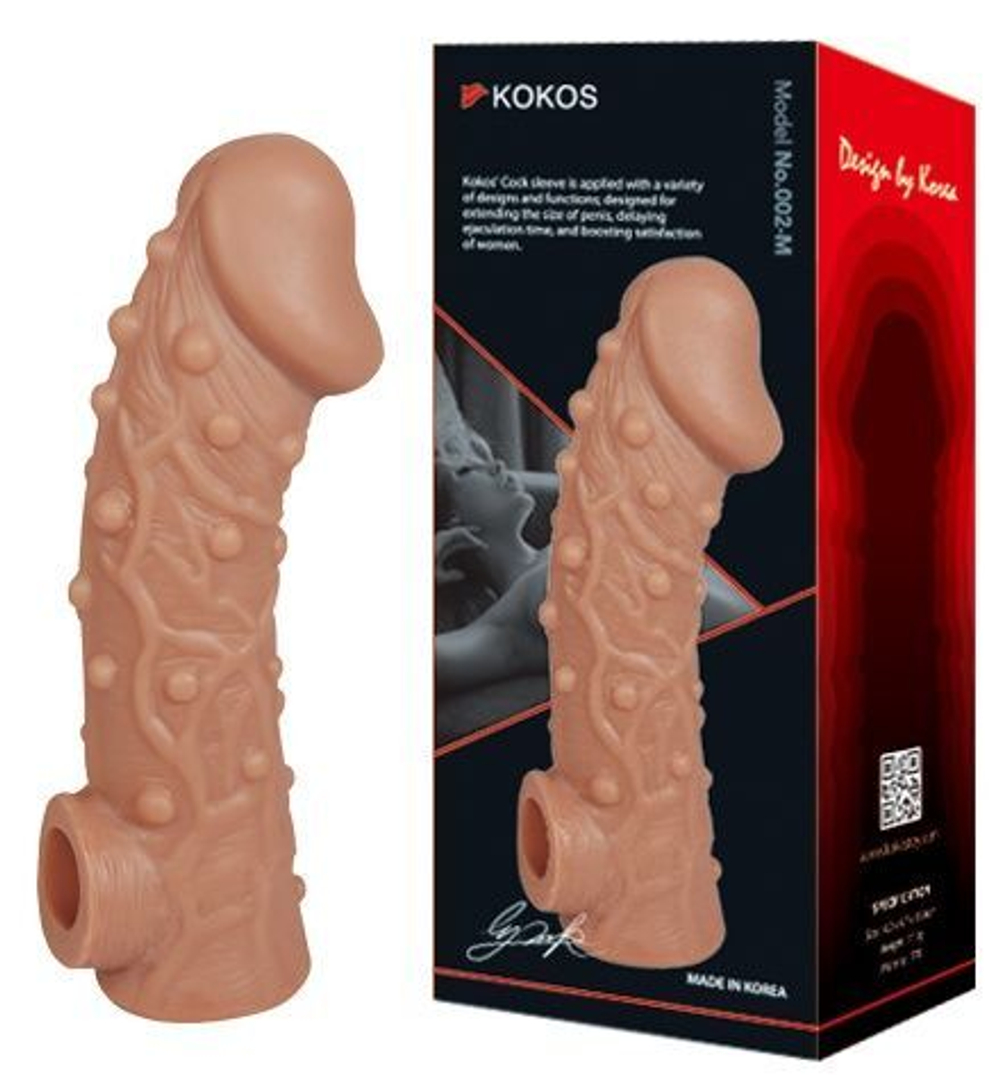 Насадка на фаллос с отверстием для мошонки Cock Sleeve 002 Size L - 17,6 см. (Цвет: телесный)
