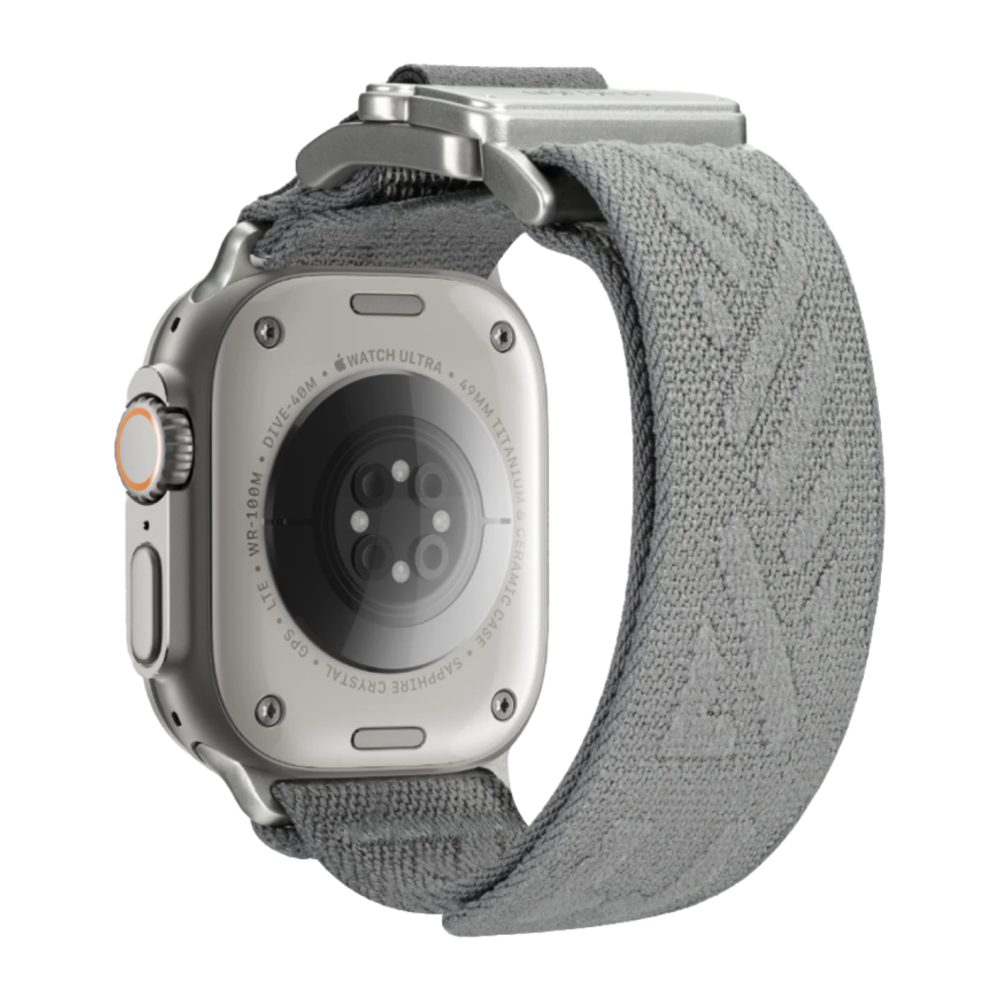 Нейлоновый браслет Aulumu C03 для Apple Watch 44, 45, 46 мм и Ultra 2–3 Браслет в футуристическом стиле с текстильной застёжкой и магнитной пряжкой из титанового сплава с алмазоподобным покрытием. На запястье обхватом 145–225 мм