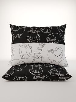 Постельное белье "Кошки и мышки" евро  наволочки 50х70 2шт Простынь на резинке 180х200 см Пододеяльник 200х215 см Сказка сатин