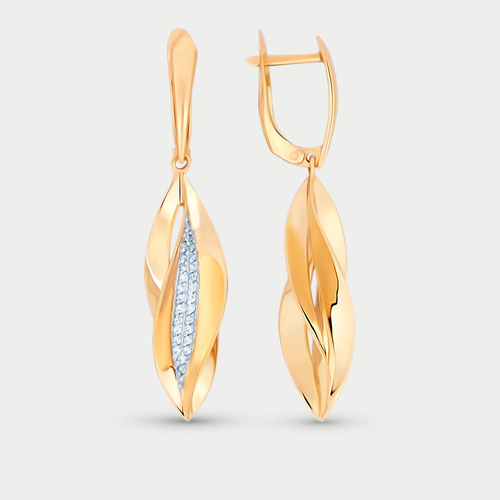 Серьги для женщин из желтого золота 585 пробы со вставкой из фианитов (арт. л124722)