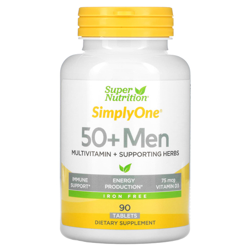 Super Nutrition, SimplyOne, мультивитамины и полезные травы для мужчин старше 50 лет, без железа, 90 таблеток