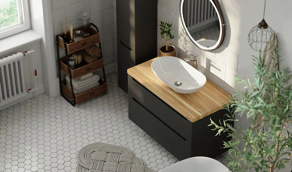 Тумба с раковиной Jorno Wood 80 см wood.01.80/P/GR серая