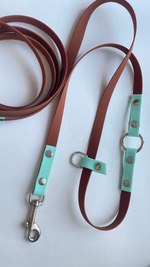 Перестежка поводок для собак средних и мелких пород , 15 мм, 3 м. Коричневый и мята