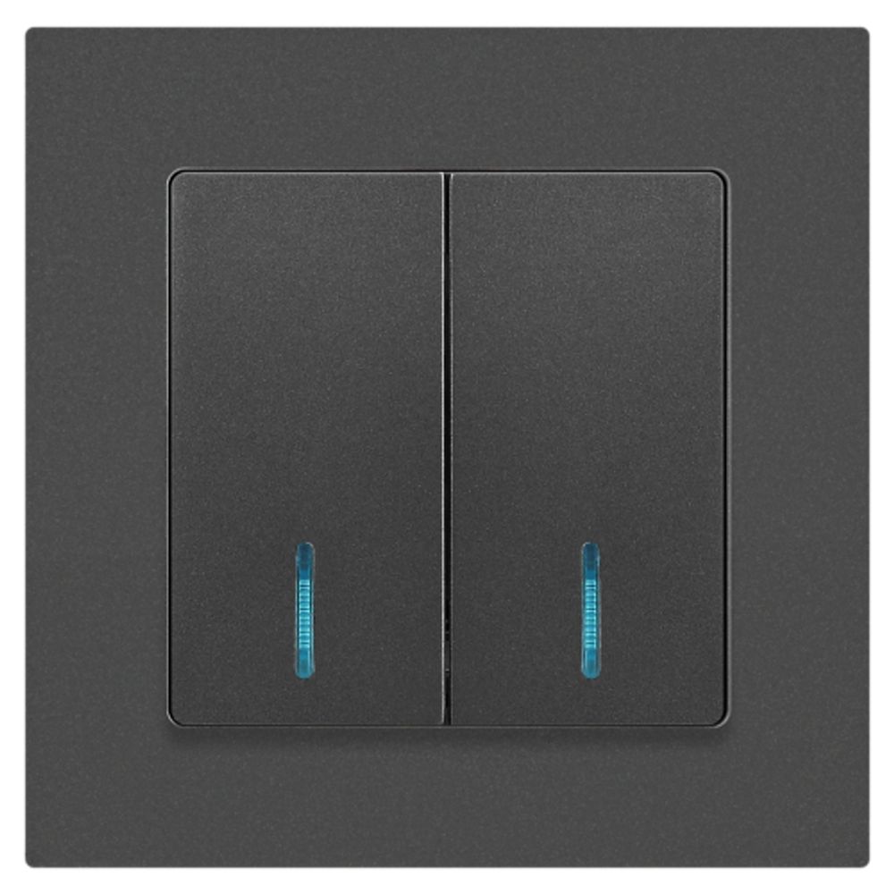 Выключатель Intro Accent 6-105-07 двойной с подсветкой, 10А-250В, IP20, СУ, AL/CU, графит