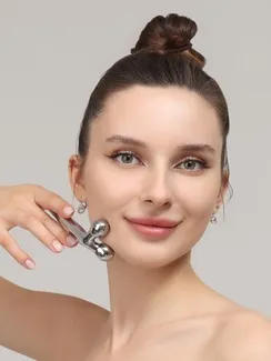 Массажёр для лица и зоны декольте, 2 шара, 14,3 × 4,5 см, цвет серебристый