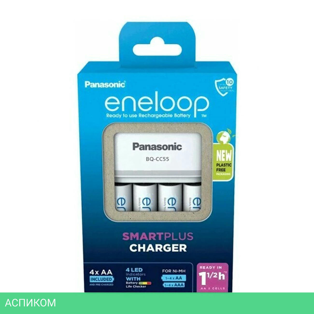 Аккумулятор с зарядным устройством Panasonic Eneloop BQ-CC55/4xBK-3MCDE Smart&Quick (K-KJ55MCD40E )