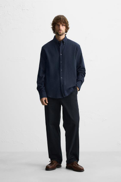 ZARА РУБАШКА ИЗ ХЛОПКОВОЙ ФЛАНЕЛИ, МОРСКОЙ СИНИЙ