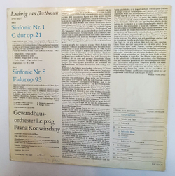 Винтажная виниловая пластинка LP Ludwig van Beethoven Л. Ван Бетховен, Sinfonie Симфония Nr. 1 C dur Op. 21, Sinfonie Nr. 8 F dur Op. 93 (ГДР 1974)