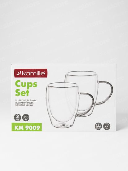 Набор стеклянных чашек 2 шт. 350 мл. Kamille KM 9009 с двойными стенками