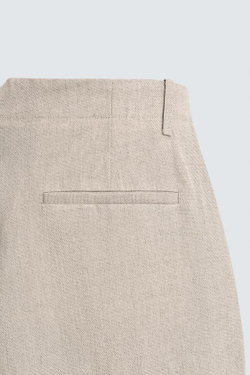 ZARA БРЮКИ ИЗ ХЛОПКА И ЛЬНА С ЗАЩИПАМИ, ПЕСОЧНЫЙ