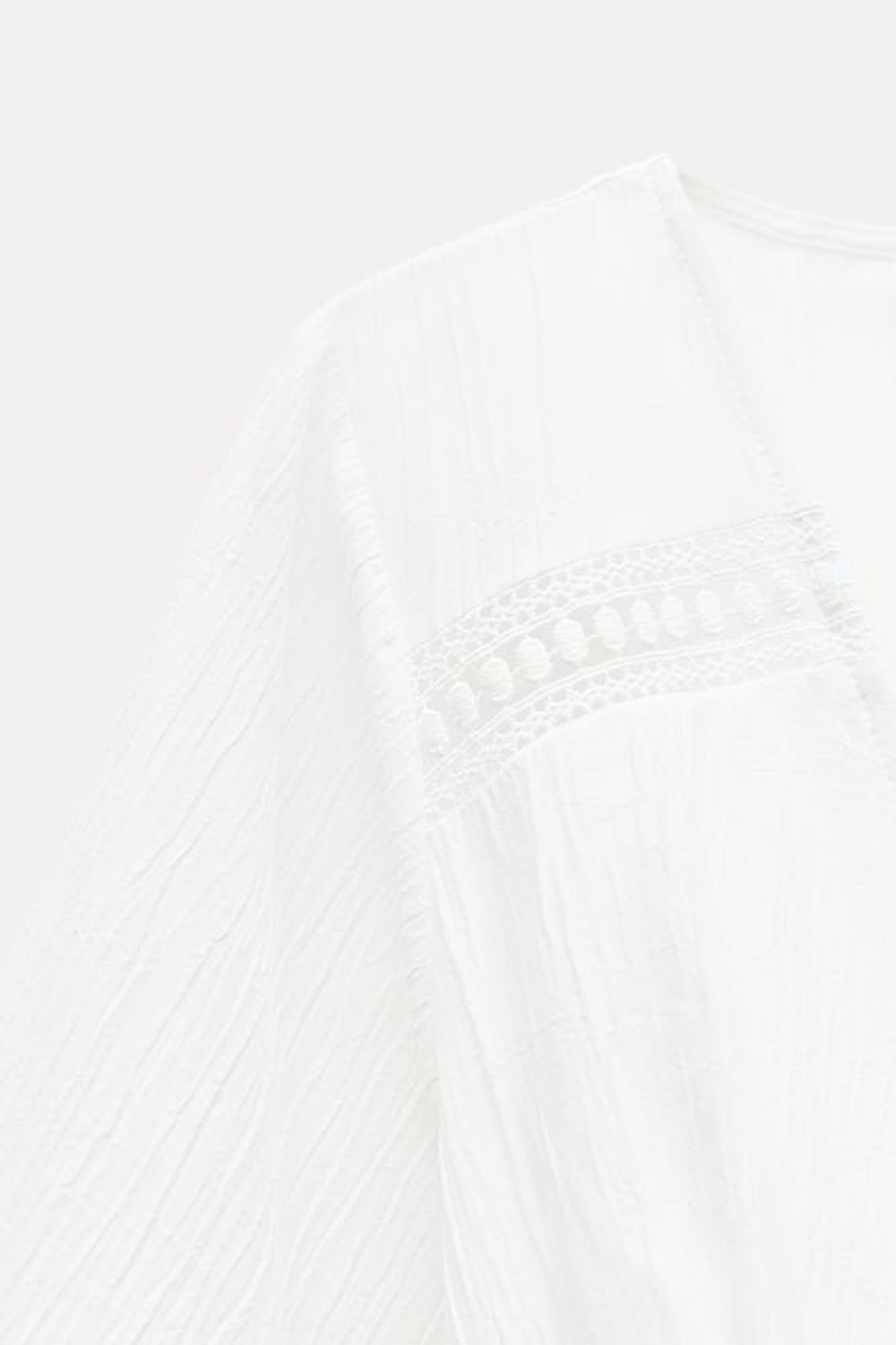 ZARA КРОП-ТОП С КРУЖЕВОМ, БЕЛЫЙ