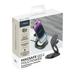 Складная зарядная станция MagSafe Deppa Fold Power для iPhone, Apple Watch и AirPods (Qi2.2) Беспроводная зарядка: Qi 25 Вт, Qi 5 Вт, магнитное крепление для зарядки Apple Watch или Samsung Galaxy Watch (Qi 2,5 Вт). Проводная зарядка: нет. Сертификация Qi
