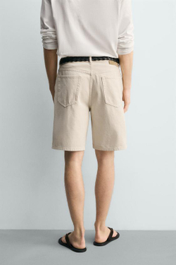 ZARA ДЖИНСОВЫЕ БЕРМУДЫ STRAIGHT FIT, ЖЕЛТОВАТО-БЕЛЫЙ