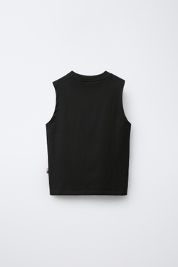 ZARA ОДНОТОННАЯ ФУТБОЛКА БЕЗ РУКАВОВ С НАШИВКОЙ, ЧЕРНЫЙ