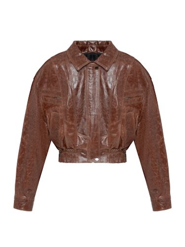 Коричневая кожаная куртка-бомбер