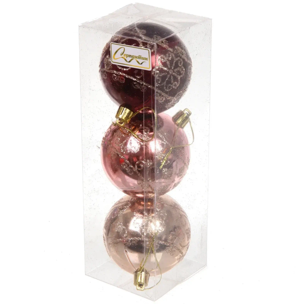 Новогодние шары 7см (набор 3шт) «Ажур», шампань/роз.золото/рубин