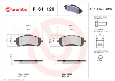 BREMBO - P61120-BRB - Brake Pad Set, disc brake