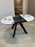 Круглый стол "Бонжур", керамогранит, белый мрамор