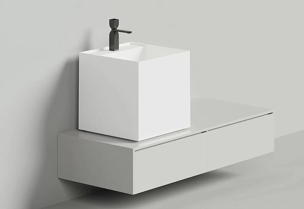 Раковина накладная Salini Armonia SQUARE Top 03 130523TM 45 из искусственного камня S-Stone, белая матовая