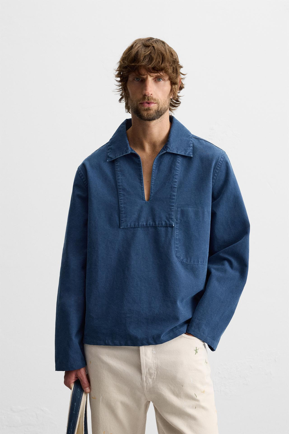 ZARA КУРТКА-РУБАШКА ИЗ ТКАНИ С ЭФФЕКТОМ ПОТЕРТОСТИ, ИНДИГО