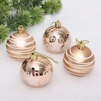 Новогодние шары 6 см (набор 4 шт) «Снежная дымка», Шампань