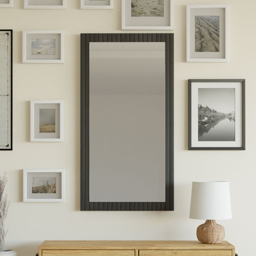 Зеркало настенное Пиафорте 119х63 см с деревянной рамой / зеркало в прихожую из массива сосны в стиле лофт / цвет черный