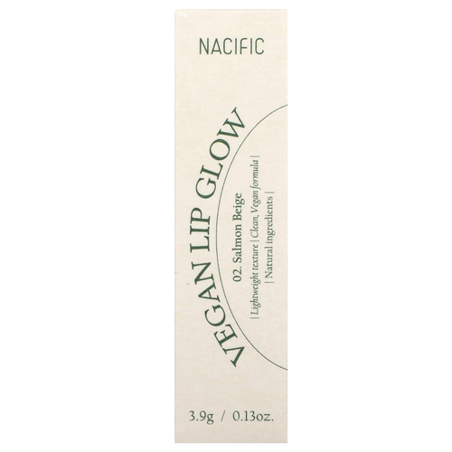 Nacific, Vegan Lip Glow, 02 лососевый бежевый, 3,9 г (0,13 унции)