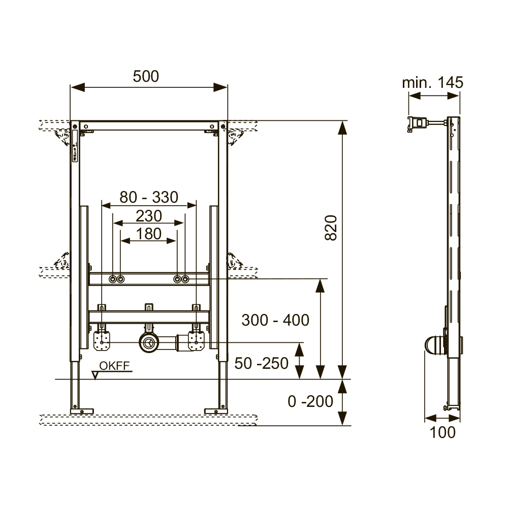 Застенный модуль для биде TECEprofil для застенного монтажа, монтажная высота 820 мм
