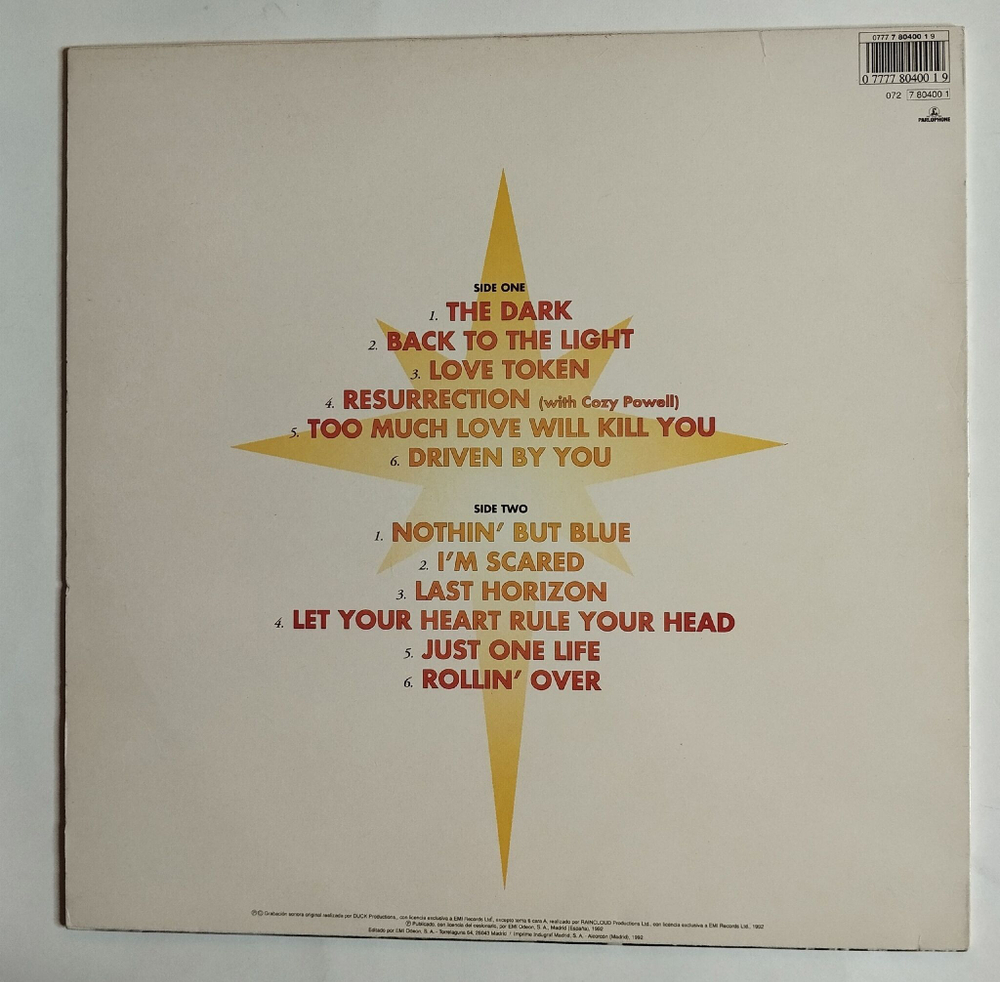 Винтажная виниловая пластинка LP Brian May Back To The Light (Spain 1992)