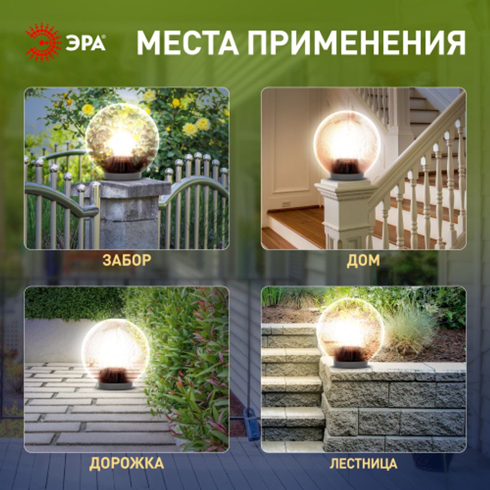 Садово-парковый светильник ЭРА НТУ 02-60-255 шар дымчатый призма на опору / кронштейн IP44 Е27 max60Вт d250mm | Садово-парковые светильники