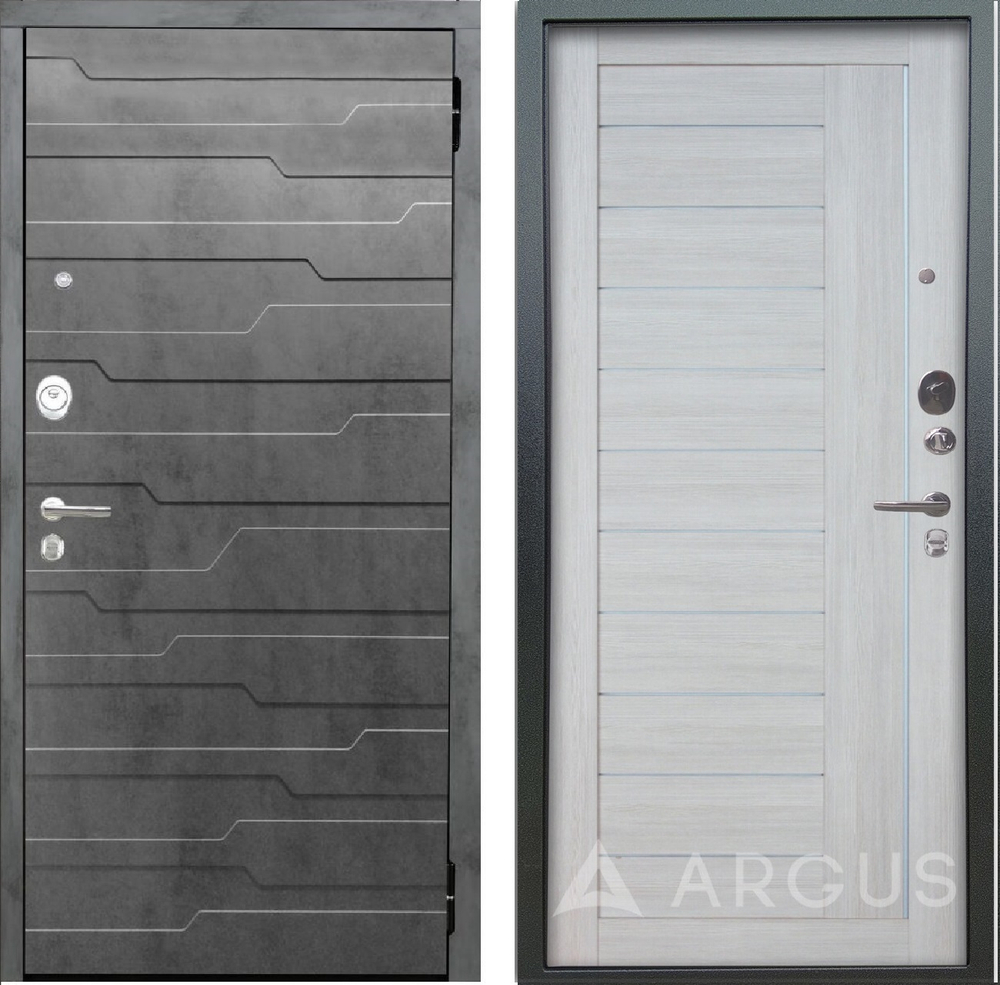 Входная дверь Аргус Люкс 3К 2П Техно бетон темный / Диана буксус, стекла белые