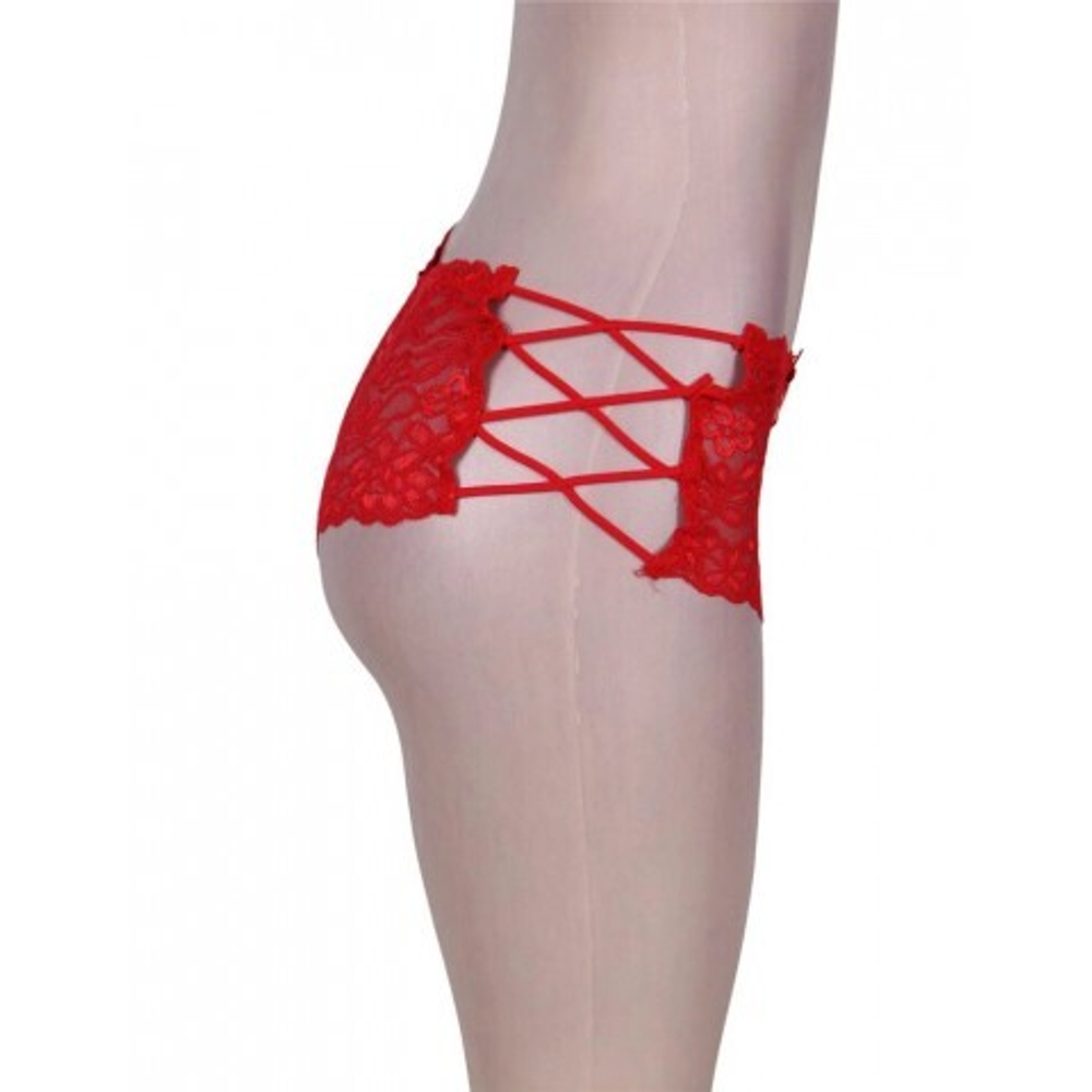 Кружевные трусики с шнуровкой на высокой посадке красные (3XL-4XL)