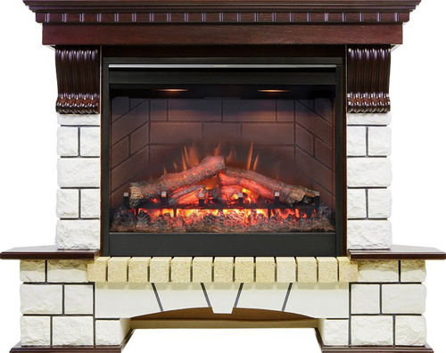 Каминокомплект Pierre Luxe угловой - Темный дуб / Белый с очагом Symphony 26'' DF2608-INT