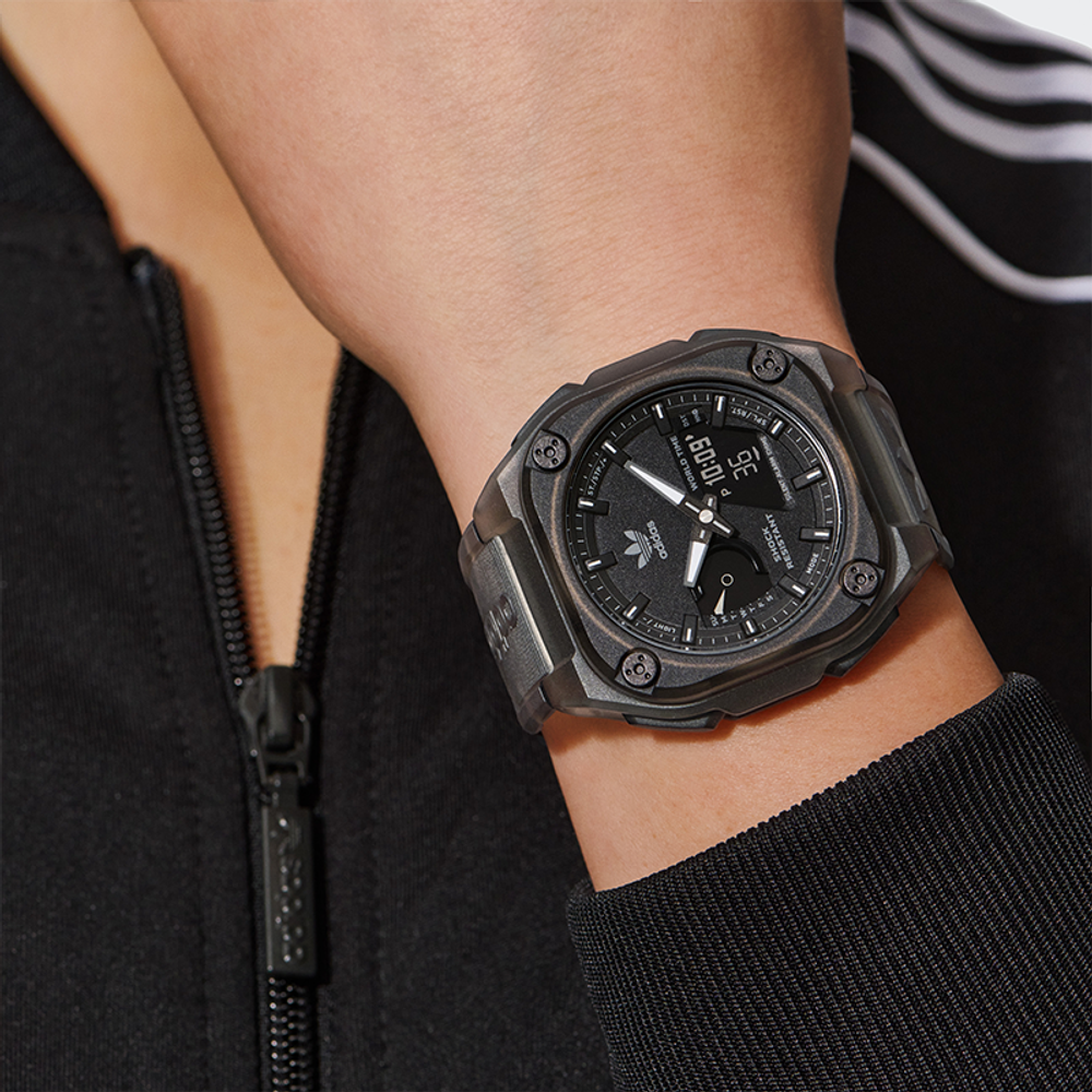 Adidas Originals STREET Wrist Watch Quartz Movement Resin Strap 45mm Black Dial Unisex 100m Water Resistant