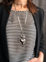 Сердце большое графитовое на серебряной цепочке из сердечек, Италия