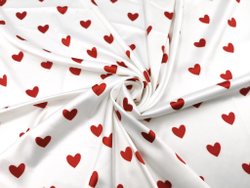 Эластичный бельевой атлас-стрейч, сердечки на молочном фоне, (Арт: ASP-001)