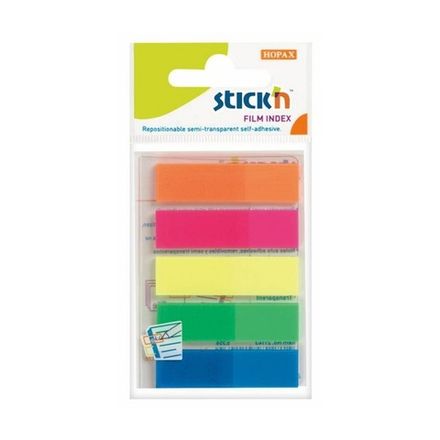 Закладки самоклеящиеся Hopax, 48х12мм, 5 цветов по 25шт, неон, пластиковые