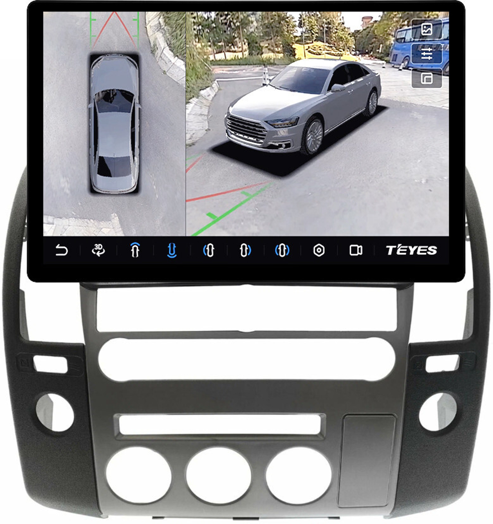 Магнитола для Nissan Pathfinder R51 2004-2010 (штатная нави, большая рамка) - Teyes CC3-2K-360 монитор 13" 2K QLED на Android 10, 6Гб+128Гб, CarPlay, 4G SIM-слот, 4 камеры в комплекте