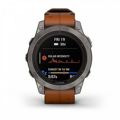 Умные часы Garmin FENIX 7 PRO Sapphire Solar титановый серый с коричневым кожаным ремешком