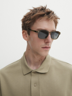 Massimo Dutti Поло из рельефного хлопкового пике, хаки с эффектом потертости