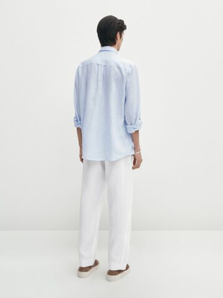 Massimo Dutti Рубашка классического кроя из 100% льна, синий