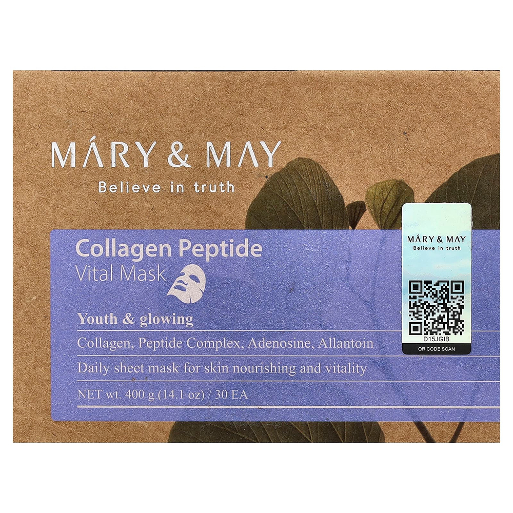 Mary & May, маска для лица с пептидами коллагена, 30 шт., 400 г (14,1 унции)