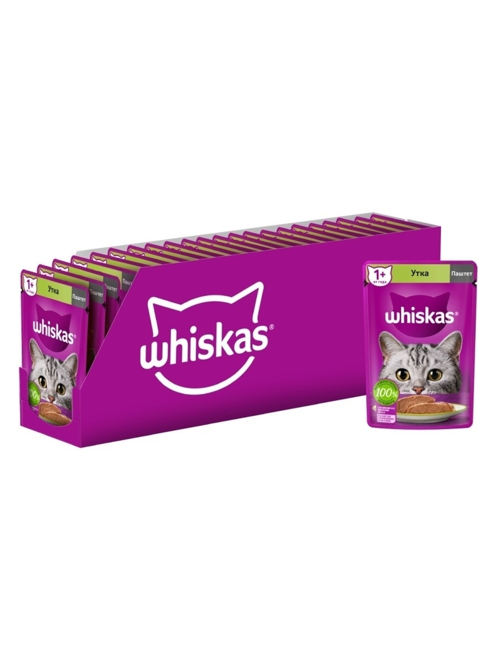 Влажный корм Whiskas для взрослых кошек, паштет с уткой, 28 шт x 75 г
