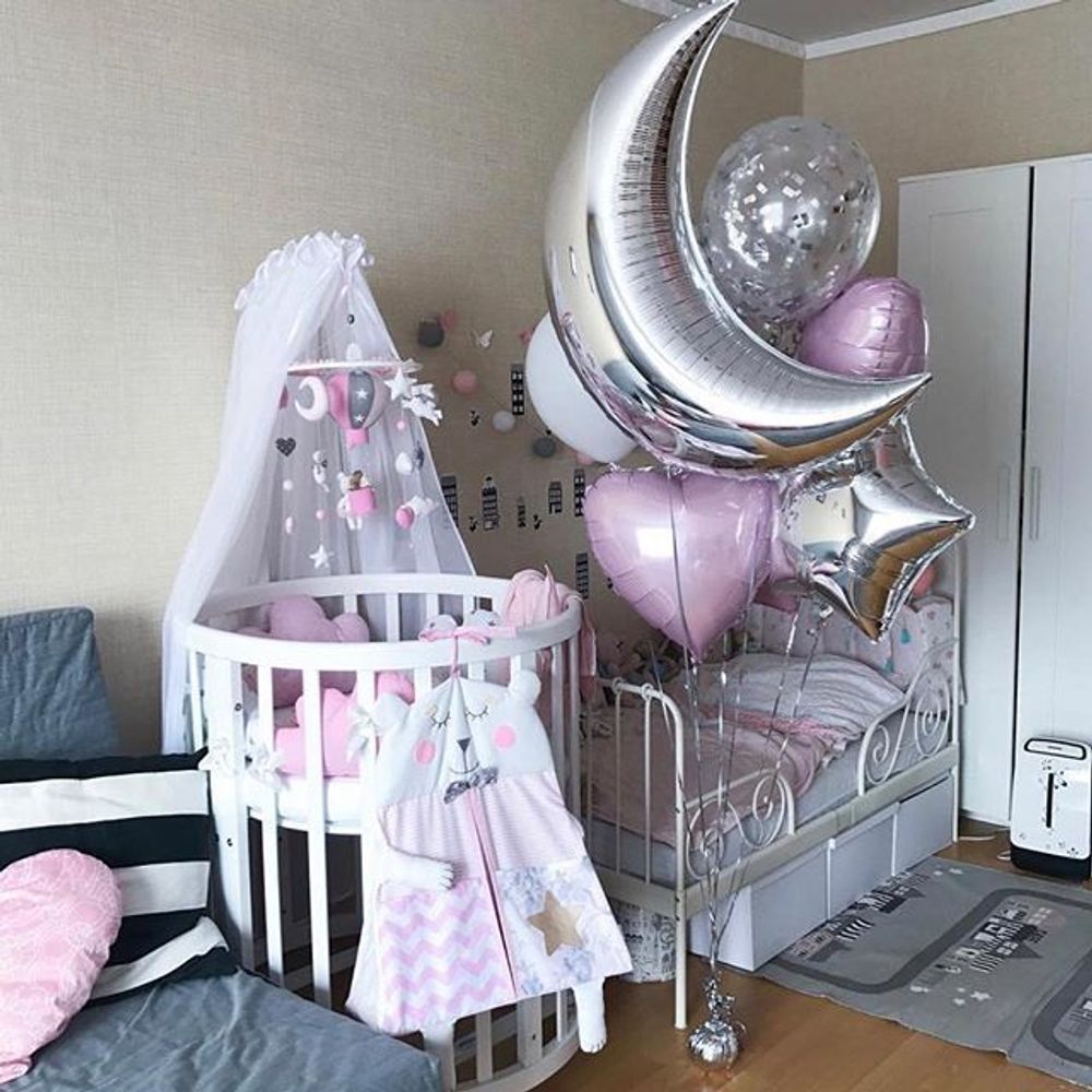 Шар (28"/71 см) Фигура, Полумесяц, Серебро 1 шт.