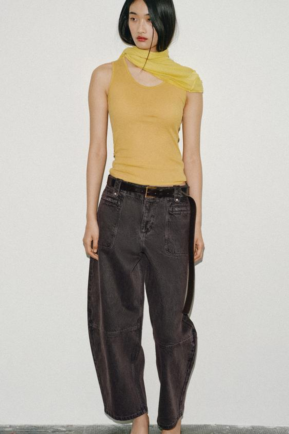 ZARA ДЖИНСЫ Z1975 CARGO BARREL СО СРЕДНЕЙ ПОСАДКОЙ, КОРИЧНЕВЫЙ